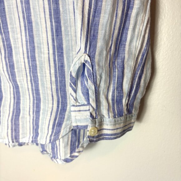 Lord & Taylor 100% Linen Striped Purple Blue Button Down Shirt Size Small Summer - Picture 4 of 8